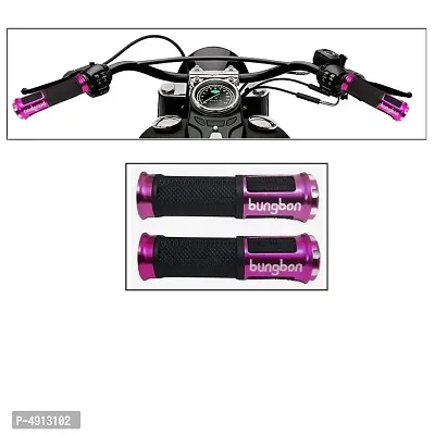Bungbon Rubber  Plastic Bike Comfort Riding Soft Handle Grip Covers for All Bikes And Scooty (Purple Colour) (Set of 2)-thumb0