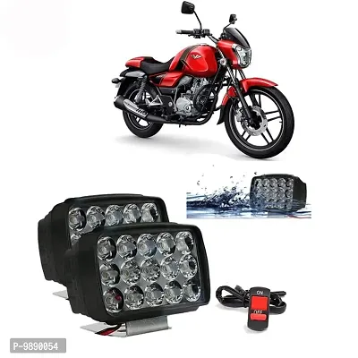PremiumShillon 15 LED Fog Light Mirror Mount Driving Spot Lamp with On/Off Switch for Bajaj V12, Black, Pack of 2