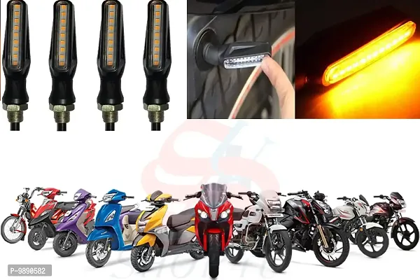 PremiumKTM Style Sleek Pencil Type Yellow LED Indicators for Bike Motorcycle Turn Signal Blinkers Light Suitable for TVS 10mm Screw Models,  Pack of 4 , Note : Please ensure the screw size before buying-thumb0