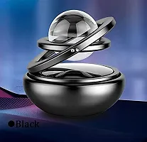 Premium Car Air Freshener Double Ring with Crystal Ball Solar Energy 360&deg; Revolving Refillable Aromatherapy Diffuser Scented Perfume Fragrance Black-thumb1