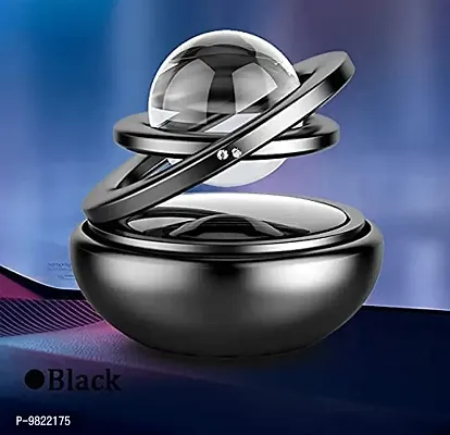 Premium Car Air Freshener Double Ring with Crystal Ball Solar Energy 360&deg; Revolving Refillable Aromatherapy Diffuser Scented Perfume Fragrance Black-thumb2