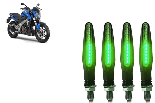 PremiumKtm Style Sleek Pencil Type Green LED Indicators for Bike Motorcycle Turn Signal Blinkers Light Suitable for Bajaj Dominar 400, Pack of 4, Green