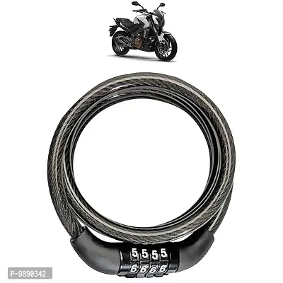 PremiumBike Number Lock 4 Digit Code Combination Anti-Theft Bicycle/Motorcycle/Cycling Lock/Steel Cable Coil/Bike Security wuth 2 Key for Bajaj Dominar_(Black-thumb0