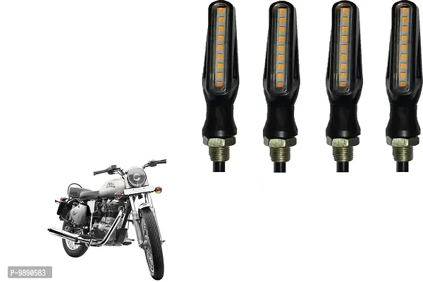 PremiumKTM Style Sleek Pencil Type Yellow LED Indicators for Bike Motorcycle Turn Signal Blinkers Light Suitable for Royal Enfield Bullet 350, Pack of 4, Yellow