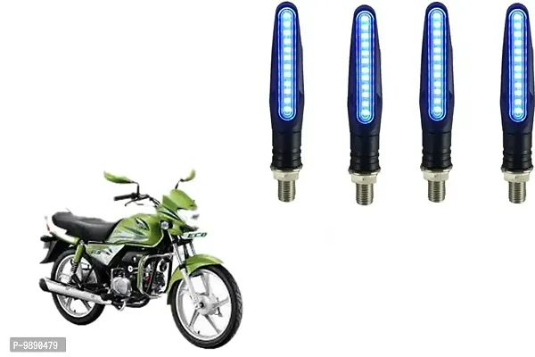 PremiumKTM Style Sleek Pencil Type Blue LED Indicators for Bike Motorcycle Turn Signal Blinkers Light Suitable for Hero HF Deluxe Eco, Pack of 4, Blue-thumb0
