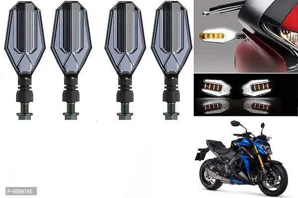 Premium U Shape Front Rear Side Indicator LED Blinker Light for Suzuki GSX S1000, White and Yellow, Pack of 4