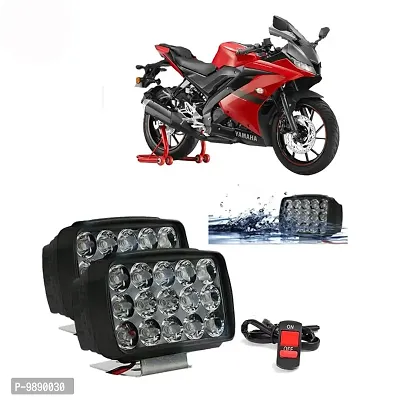 PremiumShillon 15 LED Fog Light Mirror Mount Driving Spot Lamp with On/Off Switch for Yamaha YZF R15 V3.0, Black, Pack of 2