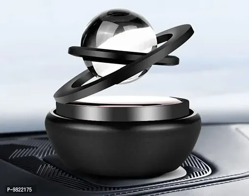 Premium Car Air Freshener Double Ring with Crystal Ball Solar Energy 360&deg; Revolving Refillable Aromatherapy Diffuser Scented Perfume Fragrance Black