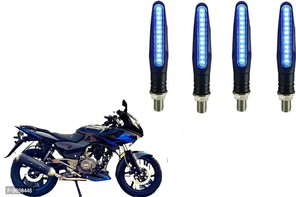 PremiumKTM Style Sleek Pencil Type Blue LED Indicators for Bike Motorcycle Turn Signal Blinkers Light Suitable for Bajaj Pulsar 220, Pack of 4, Blue-thumb0