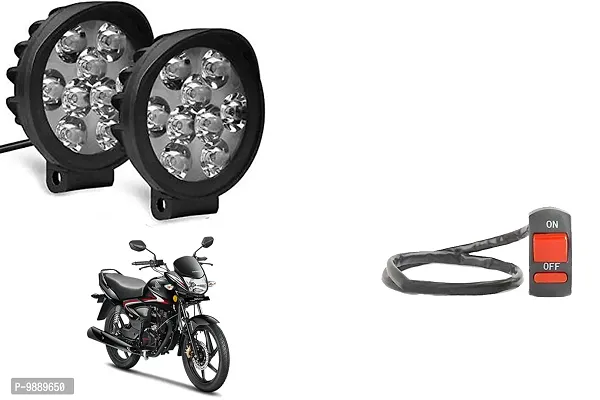 PremiumWaterproof 9 Round Cap LED Fog Light Head Lamp for Honda CB Shine, Set of 2, Free On Off Switch