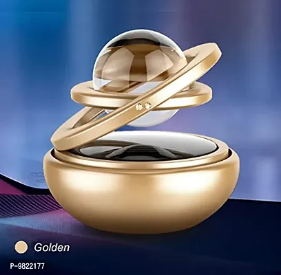 Premium Car Air Freshener Double Ring with Crystal Ball Solar Energy 360&deg; Revolving Refillable Aromatherapy Diffuser Scented Perfume Fragrance Gold