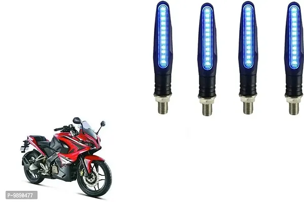 PremiumKTM Style Sleek Pencil Type Blue LED Indicators for Bike Motorcycle Turn Signal Blinkers Light Suitable for Bajaj Pulsar RS200, Pack of 4, Blue-thumb0