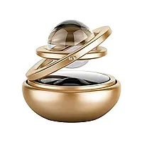 Premium Car Air Freshener Double Ring with Crystal Ball Solar Energy 360&deg; Revolving Refillable Aromatherapy Diffuser Scented Perfume Fragrance Gold-thumb1