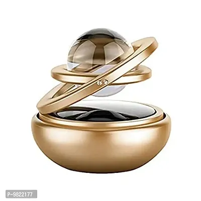 Premium Car Air Freshener Double Ring with Crystal Ball Solar Energy 360&deg; Revolving Refillable Aromatherapy Diffuser Scented Perfume Fragrance Gold-thumb2