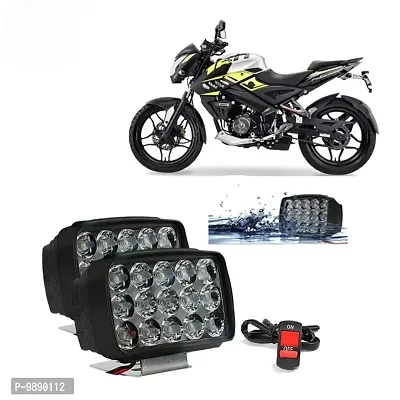 PremiumShillon 15 LED Fog Light Mirror Mount Driving Spot Lamp with On/Off Switch for Bajaj Pulsar 160 NS DTS-i, Black, Pack of 2