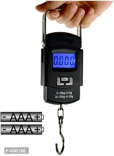 Mini Electronic Portable Fishing Hook Type Digital LED Screen Luggage Weighing Scale, 50 kg/110 Lb (Black)-thumb0