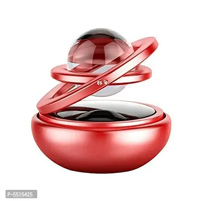 Metal Car Double Loop Solar Fragrance Double Ring with Glass Ball Rotating Car Aromatherapy Home Office Air Fresher Decoration Perfume Diffuser (Red)