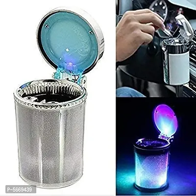 Diamond cut surface Designer Cigarette Car Ash Tray/Ashtray Rainbow Colors Fire Proof Chrome color with Blue LED Light Smokeless Cigarette All Car Models Home Office (Silver)-thumb0