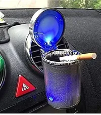 Diamond cut surface Designer Cigarette Car Ash Tray/Ashtray Rainbow Colors Fire Proof Chrome color with Blue LED Light Smokeless Cigarette All Car Models Home Office (Silver)-thumb1