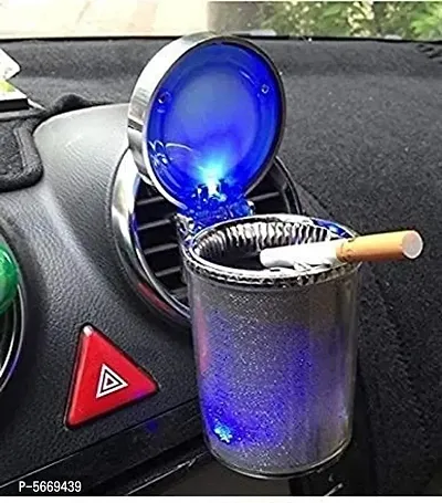 Diamond cut surface Designer Cigarette Car Ash Tray/Ashtray Rainbow Colors Fire Proof Chrome color with Blue LED Light Smokeless Cigarette All Car Models Home Office (Silver)-thumb2