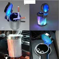 Diamond cut surface Designer Cigarette Car Ash Tray/Ashtray Rainbow Colors Fire Proof Chrome color with Blue LED Light Smokeless Cigarette All Car Models Home Office (Silver)-thumb3