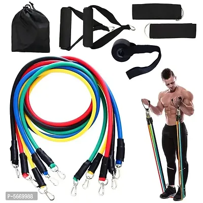 11 Piece Gym Power Resistance Band Set for Workout, Resistance Band for Exercise, Resistance Band for Pull ups, tricep, Legs, Rubber Resistance Band Tube with Door Anchor and Hook - Adjustable