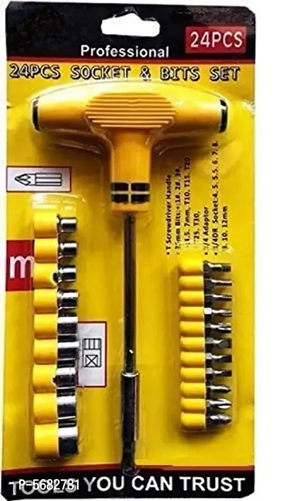 24 pcs T-Shape Handle Screwdriver Socket Bit Set Batch Head Ratchet Pawl Socket Spanner Hand Tools-thumb0