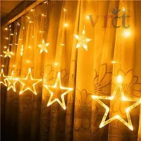10 Stars Plastic Star Curtain String Lights 5 Big Star 5 Small Star with 8 Modes Lights,Star LED Net Curtain Decorative String Lights, Diwali Lights||Christmas (Yellow)-thumb1
