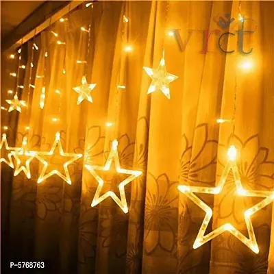 10 Stars Plastic Star Curtain String Lights 5 Big Star 5 Small Star with 8 Modes Lights,Star LED Net Curtain Decorative String Lights, Diwali Lights||Christmas (Yellow)-thumb2