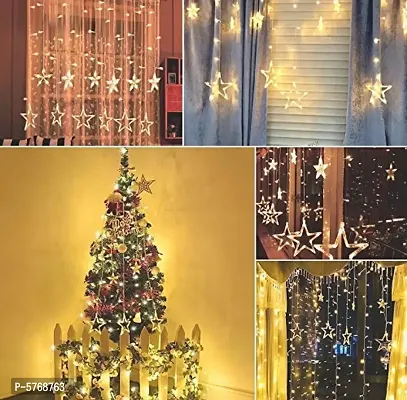 10 Stars Plastic Star Curtain String Lights 5 Big Star 5 Small Star with 8 Modes Lights,Star LED Net Curtain Decorative String Lights, Diwali Lights||Christmas (Yellow)-thumb4