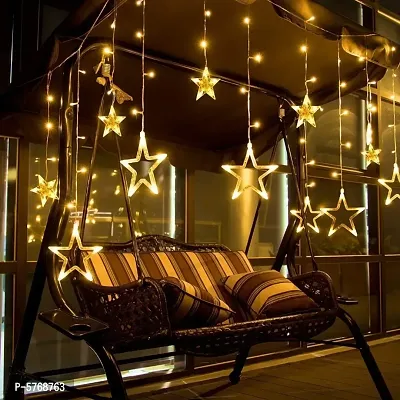10 Stars Plastic Star Curtain String Lights 5 Big Star 5 Small Star with 8 Modes Lights,Star LED Net Curtain Decorative String Lights, Diwali Lights||Christmas (Yellow)-thumb5