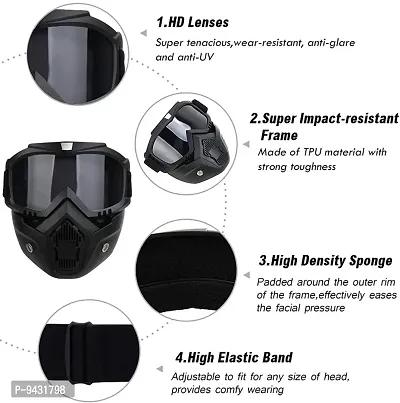 Goggle Mask Anti Scratch UV Protective Face  Eyewear Windproof Dirt Shield With Soft Foam Padded Detachable Mouth Filter For cycling Bike Off Road Racing Ride Unisex (Black Visor)-thumb2