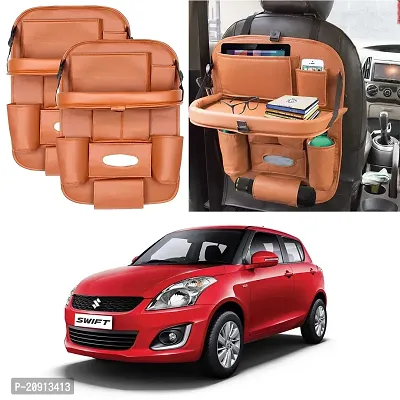 Universal Car Backseat Storage Organizer with Foldable Tray, Multi-Pocket for Bottles, Tissue Boxes 2pc Tan Colour