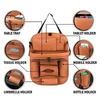 Universal Car Backseat Storage Organizer with Foldable Tray, Multi-Pocket for Bottles, Tissue Boxes 2pc Tan Colour-thumb1