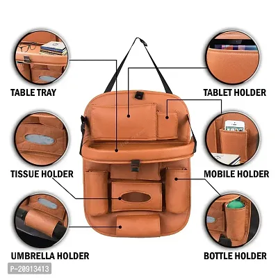 Universal Car Backseat Storage Organizer with Foldable Tray, Multi-Pocket for Bottles, Tissue Boxes 2pc Tan Colour-thumb2