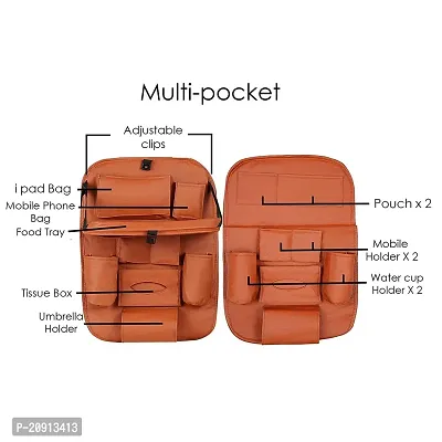 Universal Car Backseat Storage Organizer with Foldable Tray, Multi-Pocket for Bottles, Tissue Boxes 2pc Tan Colour-thumb5