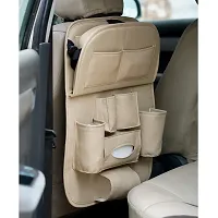 Universal Car Back Seat Organiser with Folding Dining Table Tray, Ipad Holder, Mobile Holder, Multi Pocket Storage (Beige)-thumb3