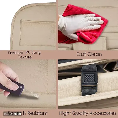 Universal Car Back Seat Organiser with Folding Dining Table Tray, Ipad Holder, Mobile Holder, Multi Pocket Storage (Beige)-thumb5