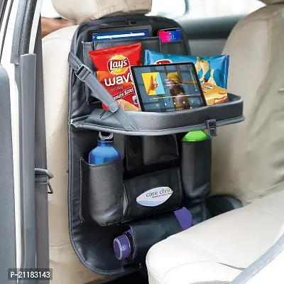 Universal Leatherite Car Backseat Organizer With Foldable Dining Table Tray Waterproof Back Seat Storage Pockets With Tablet, Mobile, Bottle, Tissue Box And Umbrella Holder (Black)-thumb0
