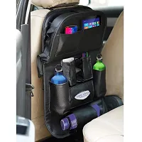 Universal Leatherite Car Backseat Organizer With Foldable Dining Table Tray Waterproof Back Seat Storage Pockets With Tablet, Mobile, Bottle, Tissue Box And Umbrella Holder (Black)-thumb1
