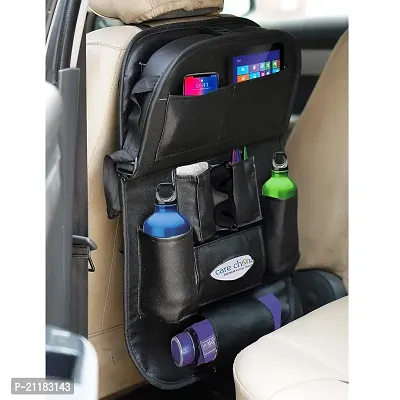 Universal Leatherite Car Backseat Organizer With Foldable Dining Table Tray Waterproof Back Seat Storage Pockets With Tablet, Mobile, Bottle, Tissue Box And Umbrella Holder (Black)-thumb2