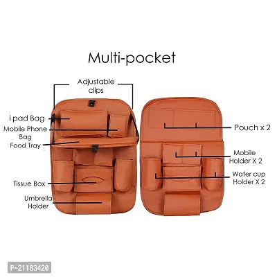 Universal Car Backseat Storage Organizer with Foldable Tray, Multi-Pocket for Bottles, Tissue Boxes Compatible with Ford Freestyle (Tan) - Set of 2-thumb3