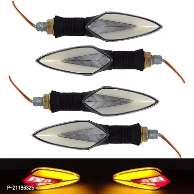 Universal Motorcycle Neon LED Long Arrow Turn Signal Light Indicator for Bajaj Pulsar 180F (Yellow Red, Pack of 4)-thumb0