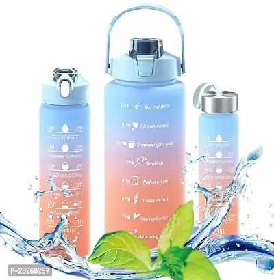 3 Pc Sticker Water Bottle with Straw, Sports Water Bottles with Handle, Leak Proof Drinks Bottle BPA Free Multicolour, 2Litre+900ml+280ml)
