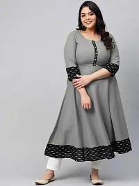 Estela Women's Casual Cotton Anarkali Style 3/4th Sleeve Ankle Length ikkat Print Kurta (L, Grey)-thumb1