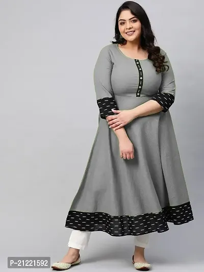 Estela Women's Casual Cotton Anarkali Style 3/4th Sleeve Ankle Length ikkat Print Kurta (L, Grey)-thumb2