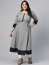 Estela Women's Casual Cotton Anarkali Style 3/4th Sleeve Ankle Length ikkat Print Kurta (L, Grey)-thumb2