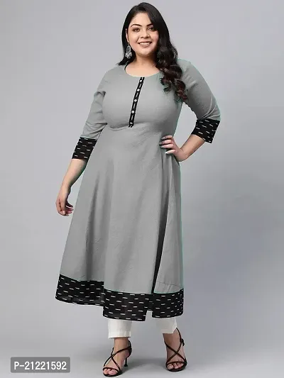 Estela Women's Casual Cotton Anarkali Style 3/4th Sleeve Ankle Length ikkat Print Kurta (L, Grey)-thumb3