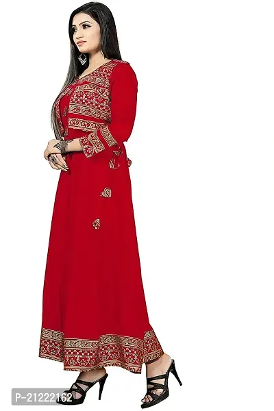 Estela Women Self Design Anarkali Rayon Kurti (S, Red)-thumb2