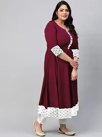 Estela Women's Casual Cotton Anarkali Style 3/4th Sleeve Ankle Length ikkat Print Kurta (M, Wine)-thumb3